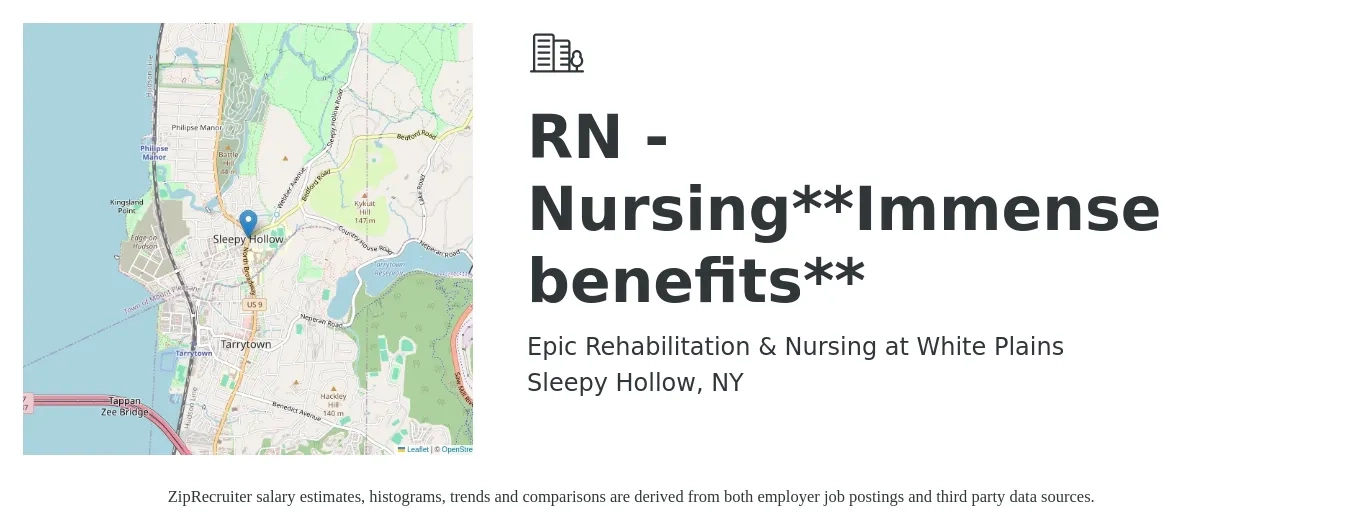 Epic Rehabilitation & Nursing at White Plains job posting for a RN - Nursing**Immense benefits** in Sleepy Hollow, NY with a map of Sleepy Hollow location.