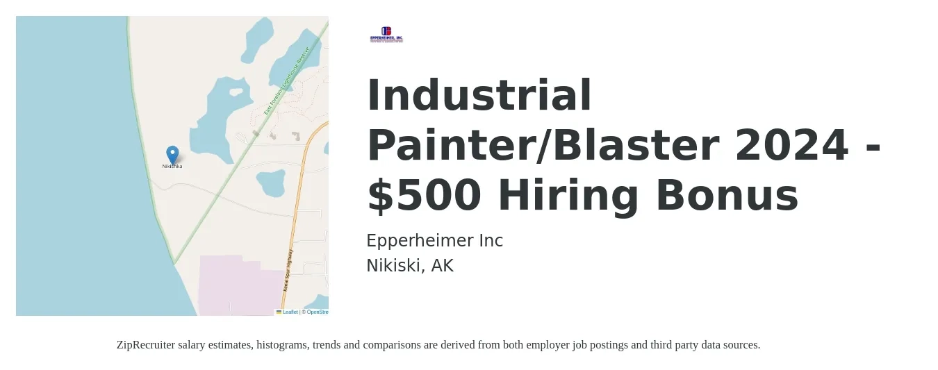 Epperheimer Inc job posting for a Industrial Painter/Blaster 2024 - $500 Hiring Bonus in Nikiski, AK with a salary of $28 Hourly with a map of Nikiski location.