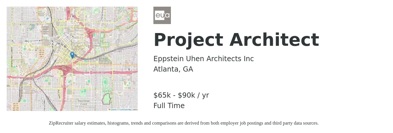 Eppstein Uhen Architects Inc job posting for a Project Architect in Atlanta, GA with a salary of $79,900 to $106,900 Yearly with a map of Atlanta location.