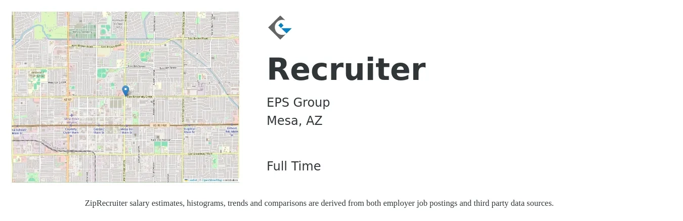 EPS Group, Inc. job posting for a Recruiter in Mesa, AZ with a salary of $21 to $33 Hourly with a map of Mesa location.