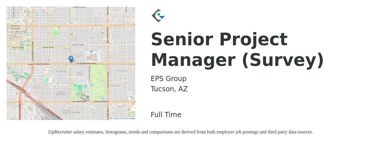 EPS Group job posting for a Senior Project Manager (Survey) in Tucson, AZ with a salary of $89,000 to $125,500 Yearly with a map of Tucson location.