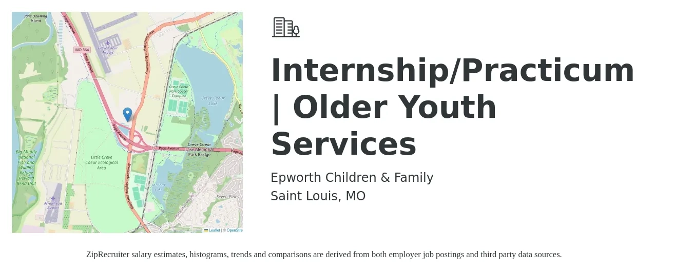 Epworth Children & Family job posting for a Internship/Practicum | Older Youth Services in Saint Louis, MO with a salary of $14 to $18 Hourly with a map of Saint Louis location.