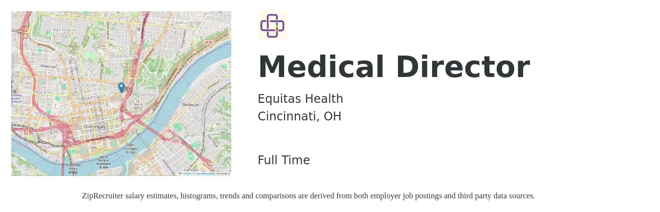 Equitas Health job posting for a Medical Director in Cincinnati, OH with a salary of $257,800 to $322,300 Yearly with a map of Cincinnati location.