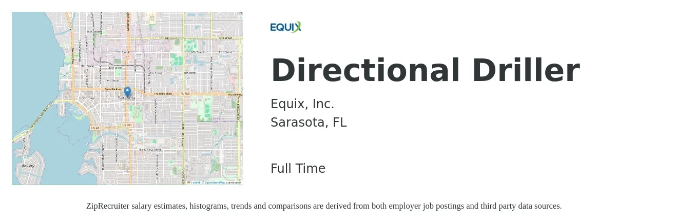 Equix, Inc. job posting for a Directional Driller in Sarasota, FL with a salary of $23 to $29 Hourly with a map of Sarasota location.