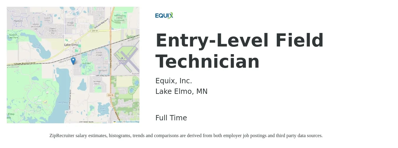 Equix, Inc. job posting for a Entry-Level Field Technician in Lake Elmo, MN with a salary of $20 to $27 Hourly with a map of Lake Elmo location.
