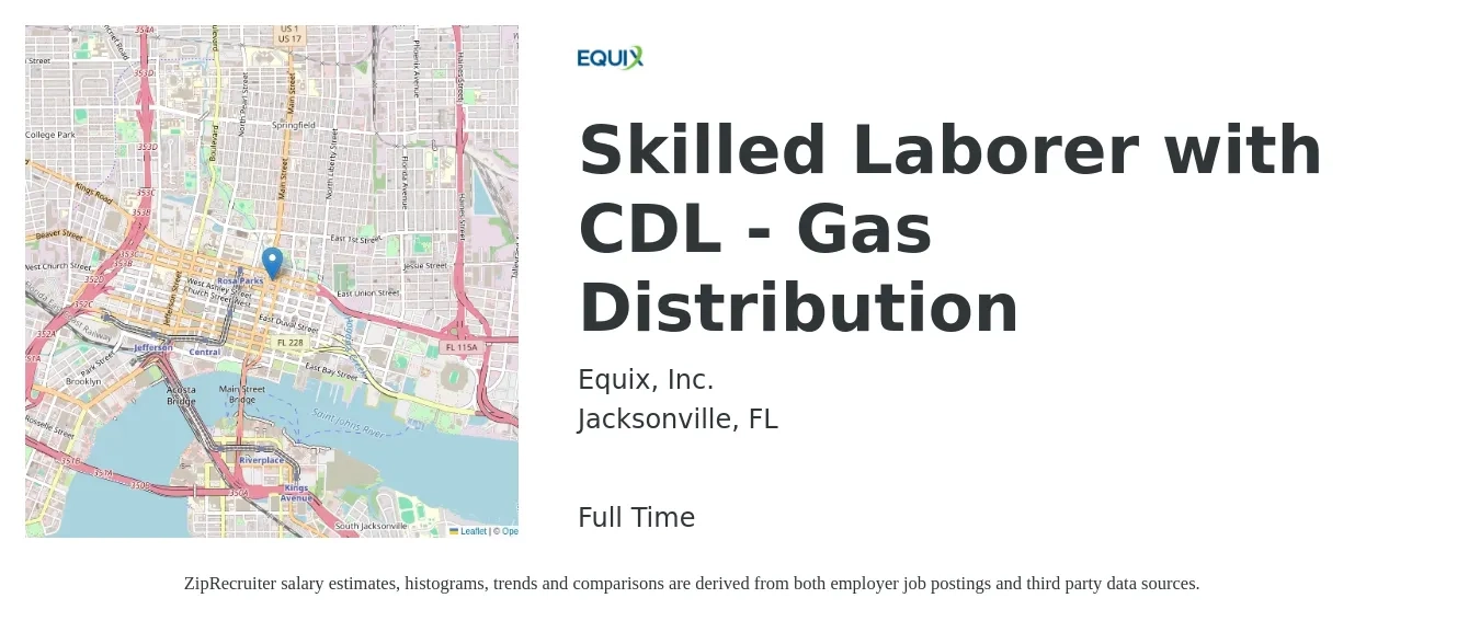 Equix, Inc. job posting for a Skilled Laborer with CDL - Gas Distribution in Jacksonville, FL with a salary of $16 to $21 Hourly with a map of Jacksonville location.
