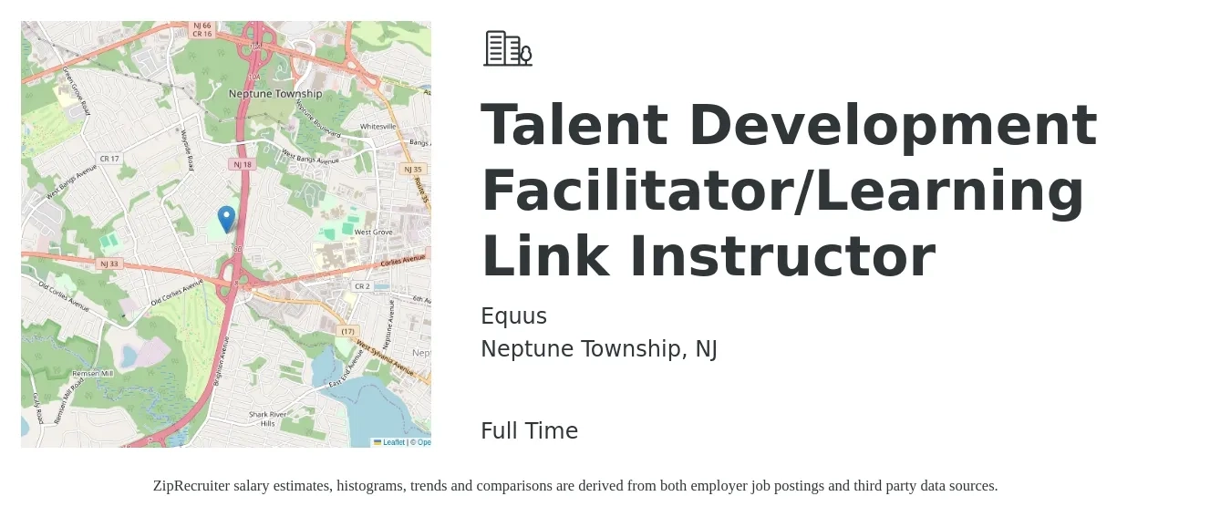 Equus job posting for a Talent Development Facilitator/Learning Link Instructor in Neptune Township, NJ with a salary of $20 to $30 Hourly with a map of Neptune Township location.