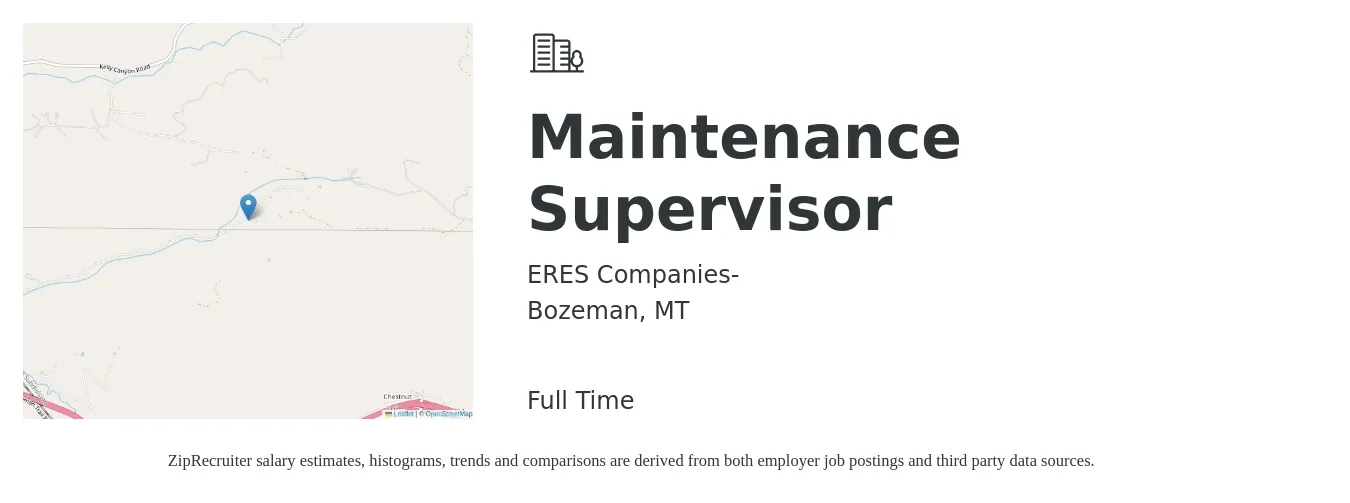 ERES Companies- job posting for a Maintenance Supervisor in Bozeman, MT with a salary of $26 to $28 Hourly with a map of Bozeman location.