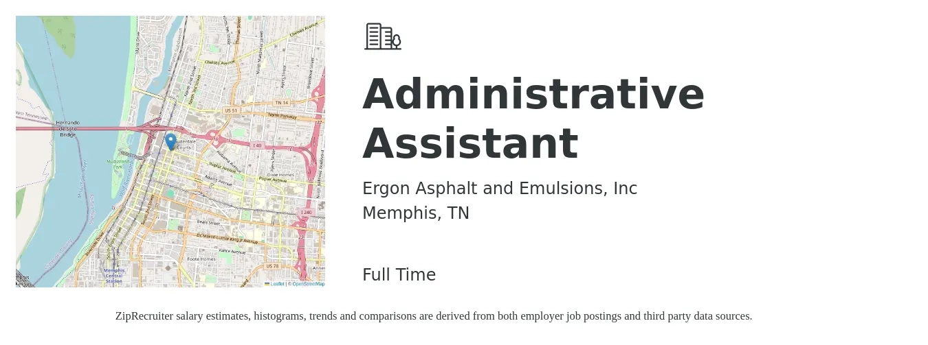 Ergon Asphalt and Emulsions, Inc job posting for a Administrative Assistant in Memphis, TN with a salary of $16 to $22 Hourly with a map of Memphis location.