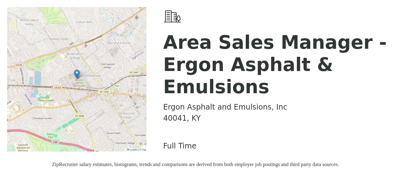 Ergon Asphalt and Emulsions, Inc job posting for a Area Sales Manager - Ergon Asphalt & Emulsions in 40041, KY with a salary of $66,500 to $103,900 Yearly with a map of 40041 location.