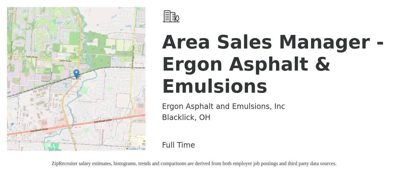 Ergon Asphalt and Emulsions, Inc job posting for a Area Sales Manager - Ergon Asphalt & Emulsions in Blacklick, OH with a salary of $69,600 to $108,700 Yearly with a map of Blacklick location.