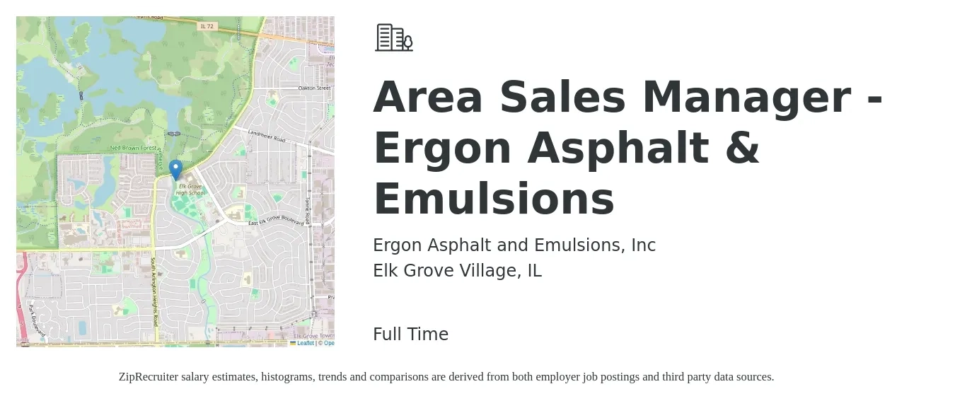 Ergon Asphalt and Emulsions, Inc job posting for a Area Sales Manager - Ergon Asphalt & Emulsions in Elk Grove Village, IL with a salary of $70,900 to $110,800 Yearly with a map of Elk Grove Village location.