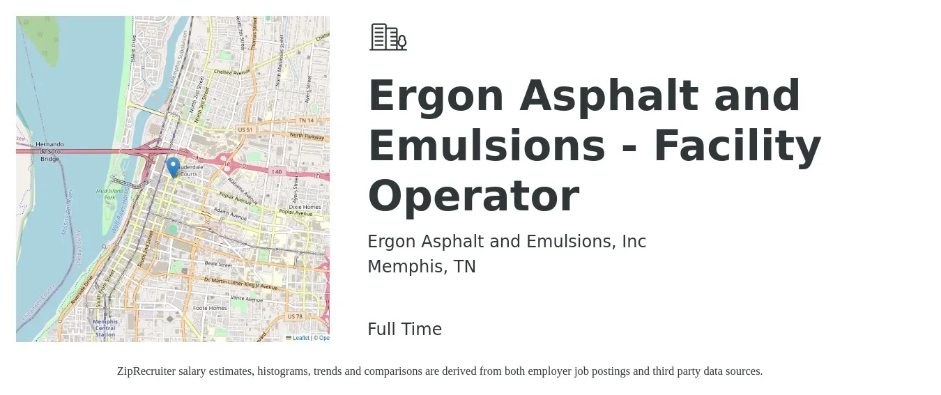 Ergon Asphalt and Emulsions, Inc job posting for a Ergon Asphalt and Emulsions - Facility Operator in Memphis, TN with a salary of $16 to $21 Hourly with a map of Memphis location.