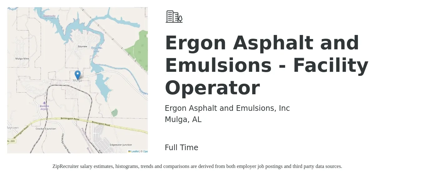 Ergon Asphalt and Emulsions, Inc job posting for a Ergon Asphalt and Emulsions - Facility Operator in Mulga, AL with a salary of $20 to $33 Hourly with a map of Mulga location.