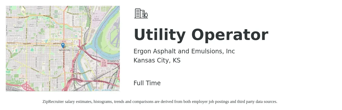 Ergon Asphalt and Emulsions, Inc job posting for a Utility Operator in Kansas City, KS with a salary of $20 to $29 Hourly with a map of Kansas City location.