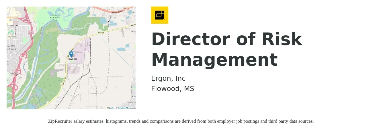 Ergon, Inc job posting for a Director of Risk Management in Flowood, MS with a salary of $88,100 to $139,800 Yearly with a map of Flowood location.