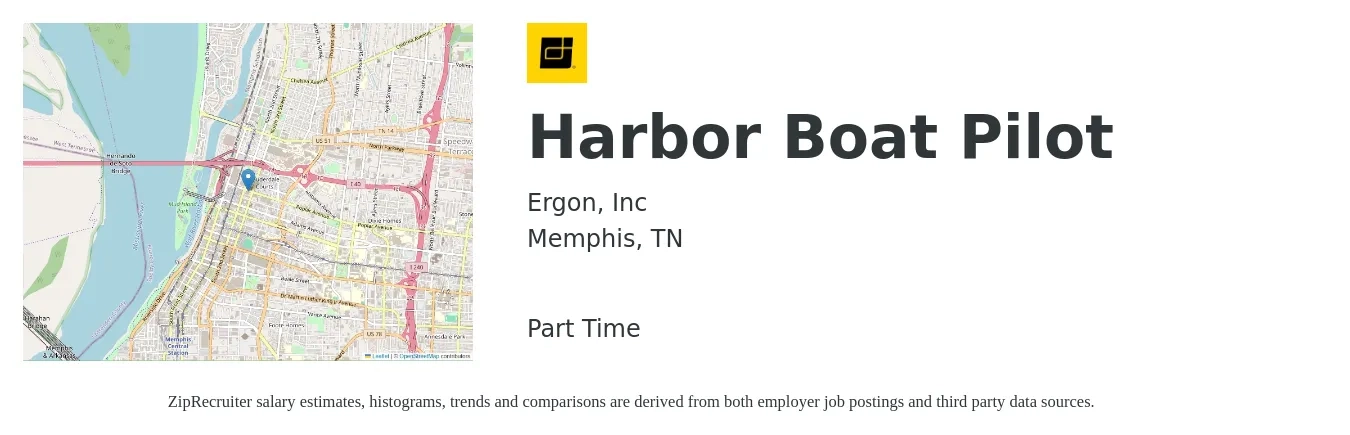 Ergon, Inc job posting for a Harbor Boat Pilot in Memphis, TN with a salary of $97,100 to $223,400 Yearly with a map of Memphis location.