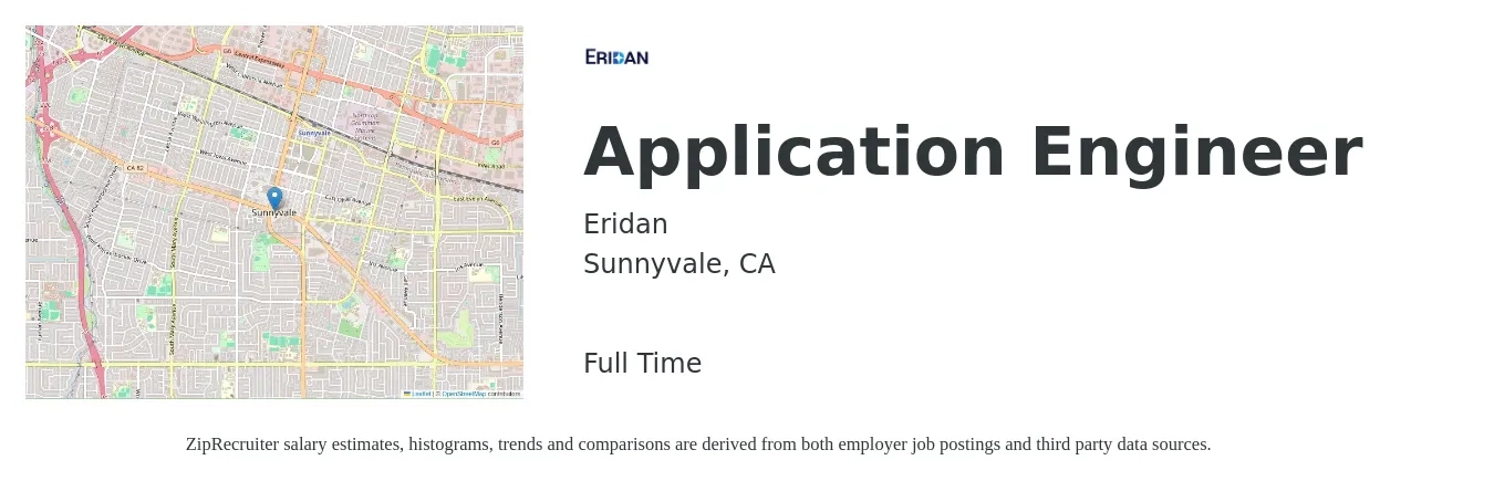 Eridan job posting for a Application Engineer in Sunnyvale, CA with a salary of $98,900 to $158,900 Yearly with a map of Sunnyvale location.