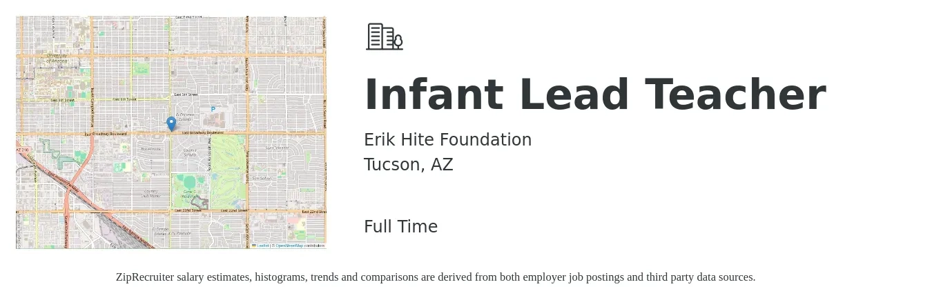 Erik Hite Foundation job posting for a Infant Lead Teacher in Tucson, AZ with a salary of $13 to $16 Hourly with a map of Tucson location.