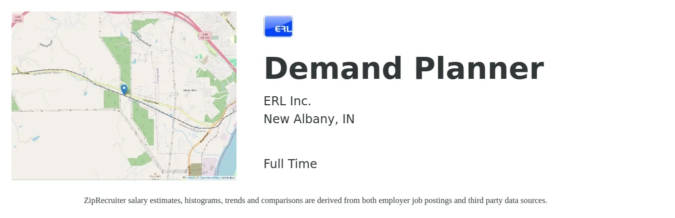 ERL Inc. job posting for a Demand Planner in New Albany, IN with a salary of $60,000 to $80,000 Yearly with a map of New Albany location.