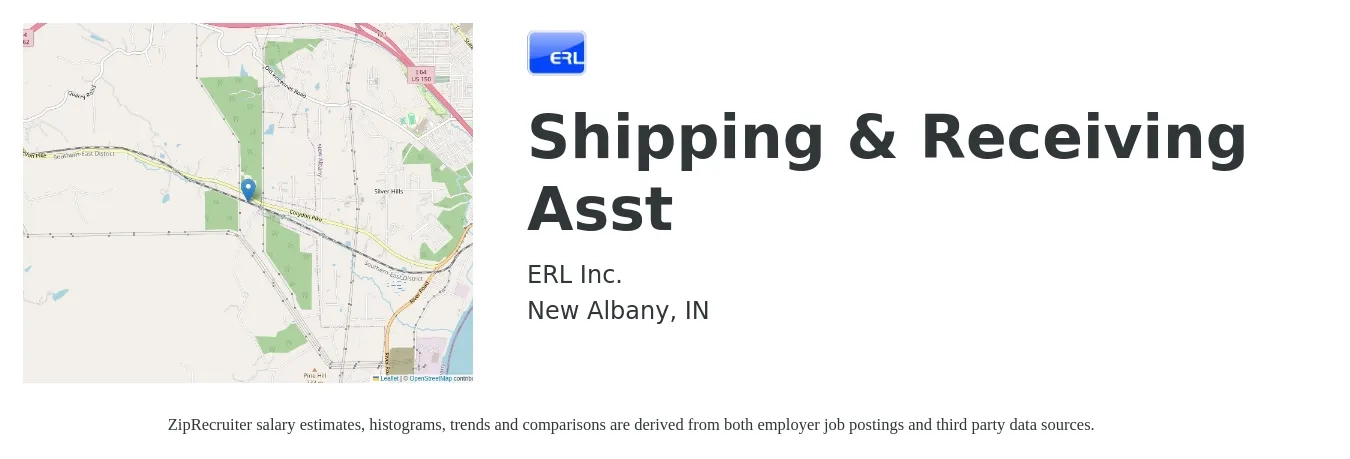 ERL Inc. job posting for a Shipping & Receiving Asst in New Albany, IN with a salary of $18 to $21 Hourly with a map of New Albany location.