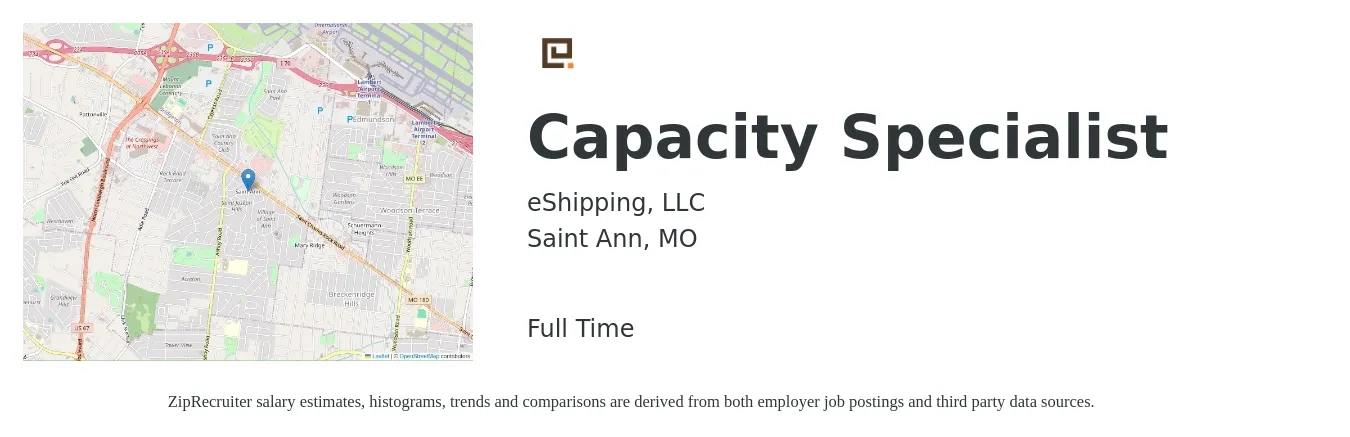 eShipping, LLC job posting for a Capacity Specialist in Saint Ann, MO with a map of Saint Ann location.