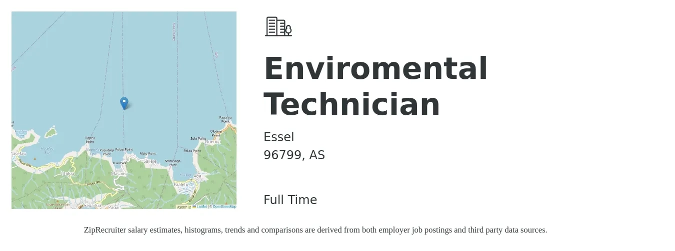 Essel job posting for a Enviromental Technician in 96799, AS with a salary of $17 to $25 Hourly with a map of 96799 location.