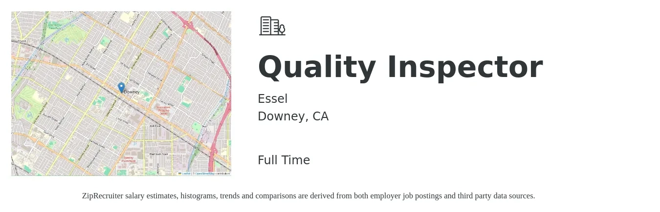 Essel job posting for a Quality Inspector in Downey, CA with a salary of $18 to $25 Hourly with a map of Downey location.