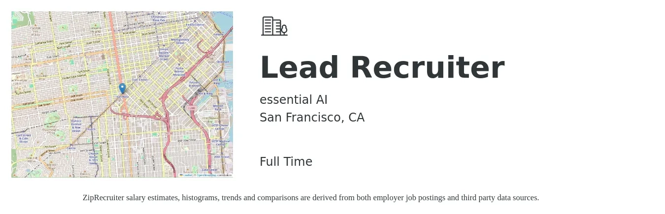 essential AI job posting for a Lead Recruiter in San Francisco, CA with a salary of $64,200 to $157,300 Yearly with a map of San Francisco location.