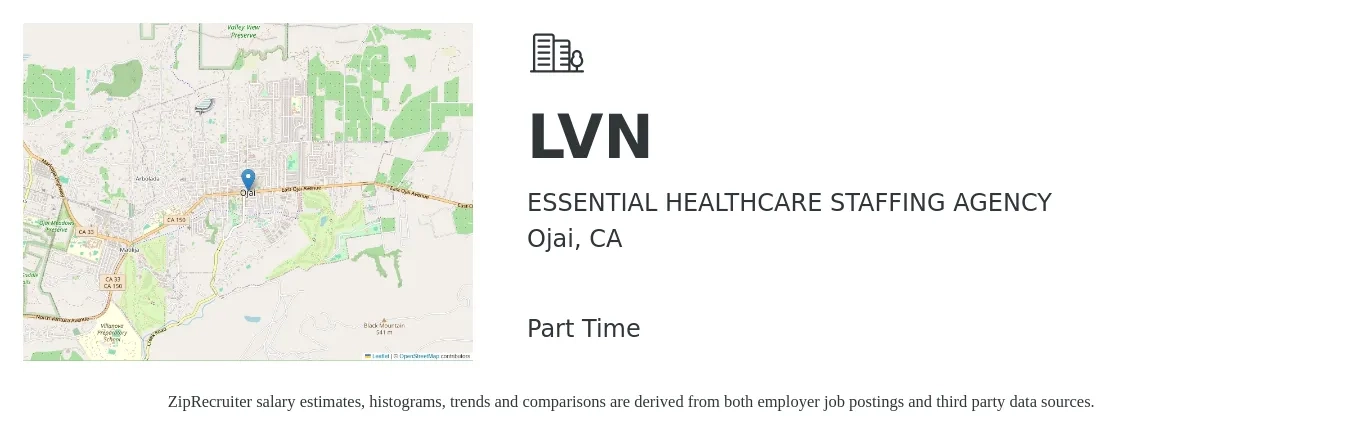 ESSENTIAL HEALTHCARE STAFFING AGENCY job posting for a LVN in Ojai, CA with a salary of $32 Daily with a map of Ojai location.