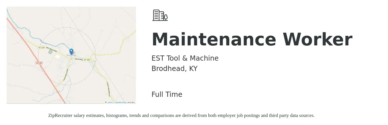 EST Tool & Machine job posting for a Maintenance Worker in Brodhead, KY with a salary of $18 to $20 Hourly with a map of Brodhead location.