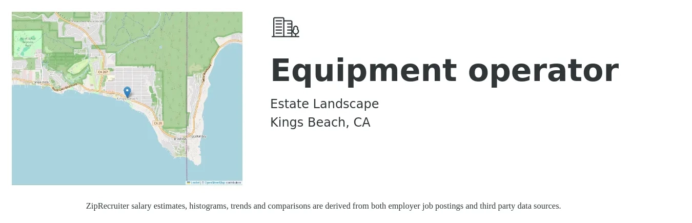 Estate Landscape job posting for a Equipment operator in Kings Beach, CA with a salary of $28 to $35 Hourly with a map of Kings Beach location.