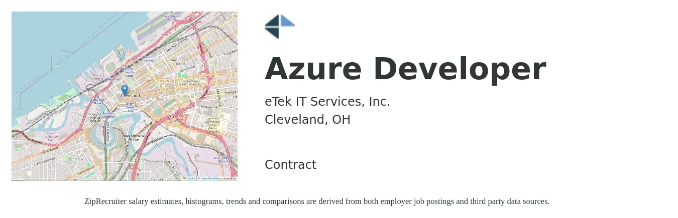 eTek IT Services, Inc. job posting for a Azure Developer in Cleveland, OH with a salary of $53 to $66 Hourly with a map of Cleveland location.