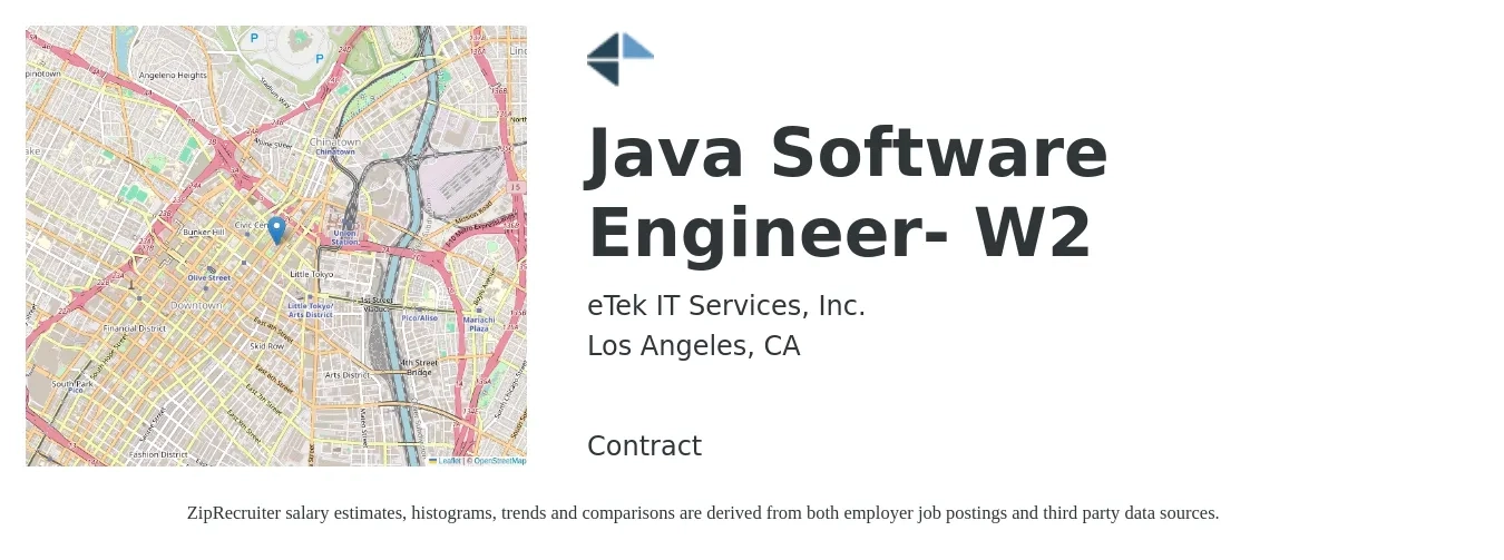 eTek IT Services, Inc. job posting for a Java Software Engineer- W2 in Los Angeles, CA with a salary of $56 to $76 Hourly with a map of Los Angeles location.