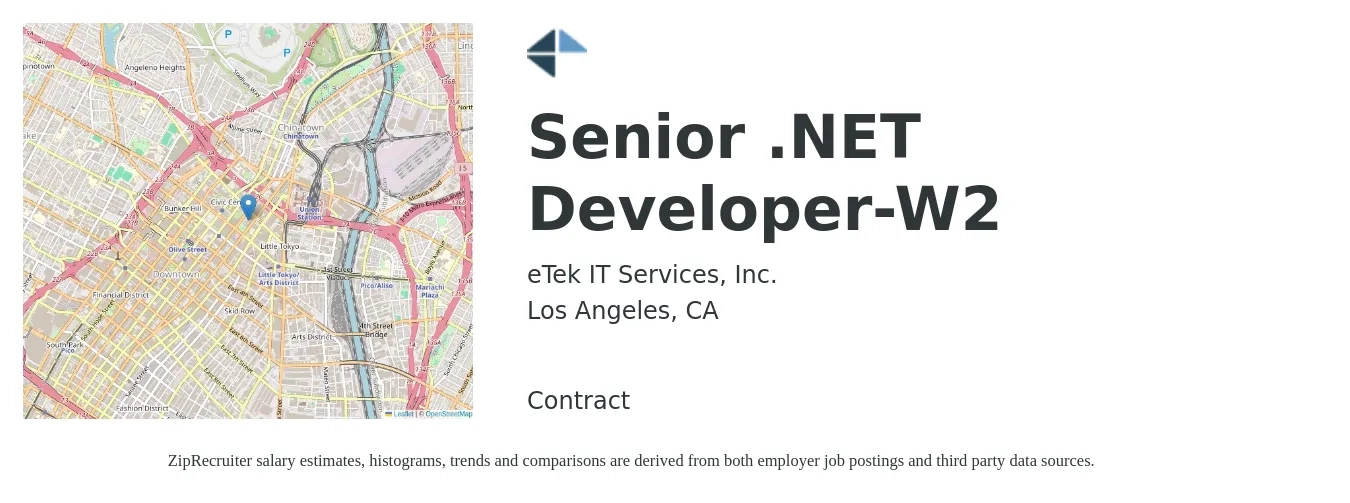 eTek IT Services, Inc. job posting for a Senior .NET Developer-W2 in Los Angeles, CA with a salary of $59 to $78 Hourly with a map of Los Angeles location.