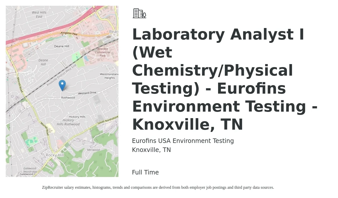 Eurofins USA Environment Testing job posting for a Laboratory Analyst I (Wet Chemistry/Physical Testing) - Eurofins Environment Testing - Knoxville, TN in Knoxville, TN with a salary of $17 to $20 Hourly with a map of Knoxville location.