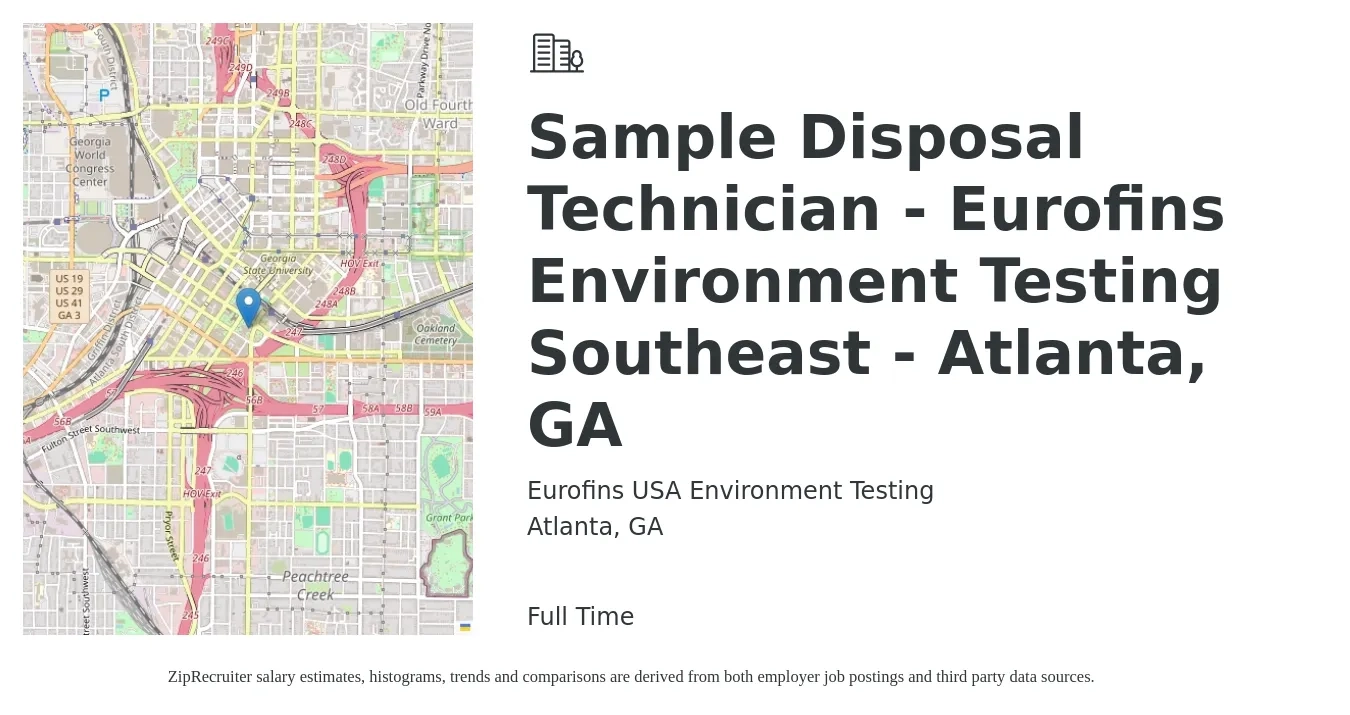 Eurofins USA Environment Testing job posting for a Sample Disposal Technician - Eurofins Environment Testing Southeast - Atlanta, GA in Atlanta, GA with a salary of $18 Hourly with a map of Atlanta location.