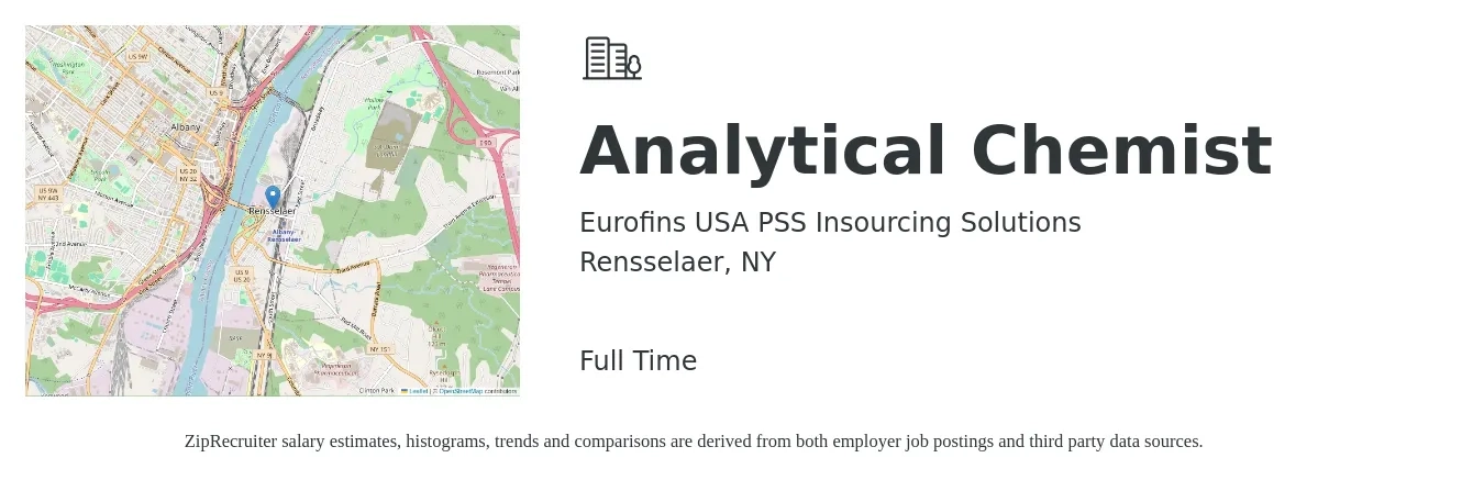 Eurofins USA PSS Insourcing Solutions job posting for a Analytical Chemist in Rensselaer, NY with a salary of $24 to $26 Hourly with a map of Rensselaer location.