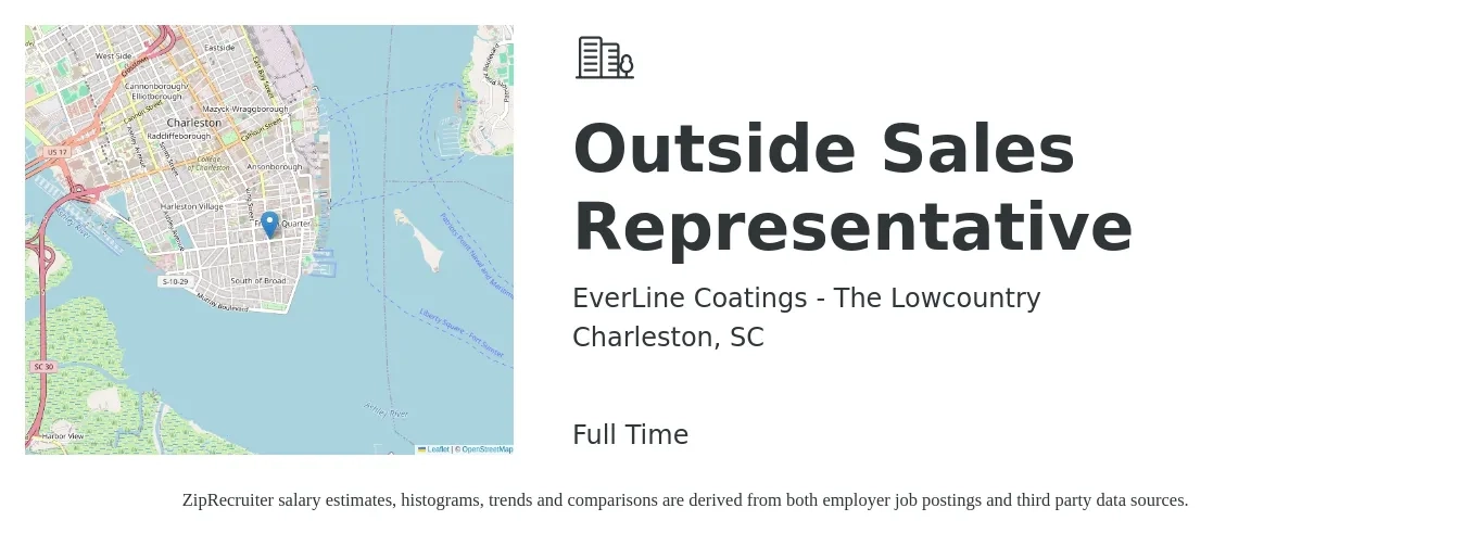 EverLine Coatings - The Lowcountry job posting for a Outside Sales Representative in Charleston, SC with a salary of $2,500 to $3,000 Monthly with a map of Charleston location.