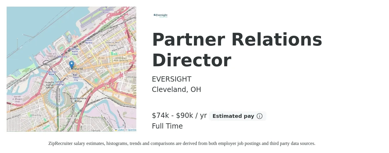 EVERSIGHT job posting for a Partner Relations Director in Cleveland, OH with a salary of $74,000 to $90,000 Yearly with a map of Cleveland location.