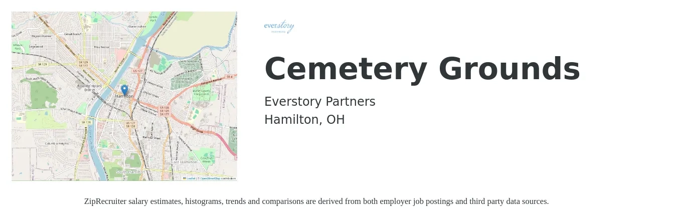 Everstory Partners job posting for a Cemetery Grounds in Hamilton, OH with a salary of $14 to $18 Hourly with a map of Hamilton location.