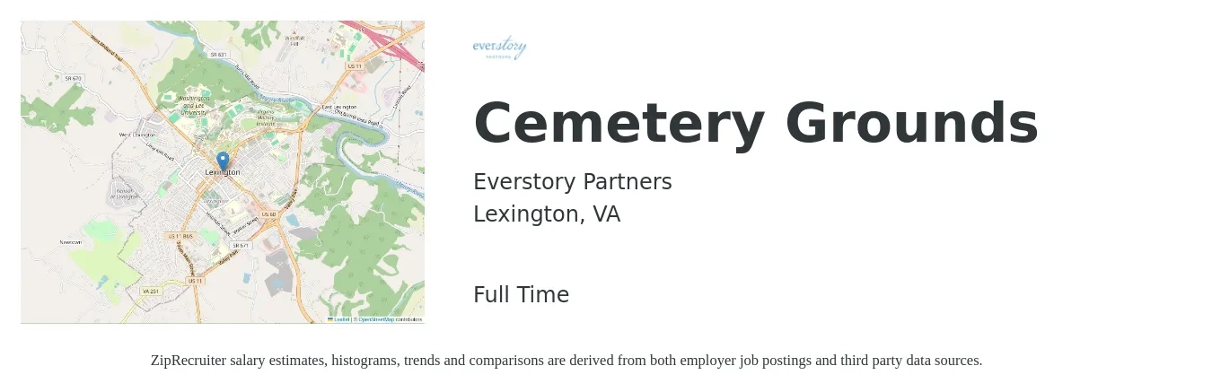 Everstory Partners job posting for a Cemetery Grounds in Lexington, VA with a salary of $14 to $17 Hourly with a map of Lexington location.