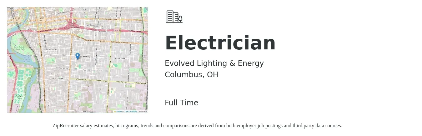 Evolved Lighting & Energy job posting for a Electrician in Columbus, OH with a salary of $35 Hourly with a map of Columbus location.