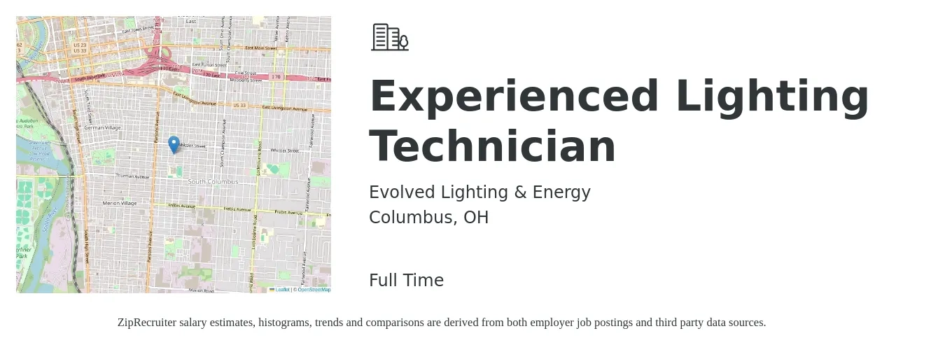 Evolved Lighting & Energy job posting for a Experienced Lighting Technician in Columbus, OH with a salary of $22 Hourly with a map of Columbus location.