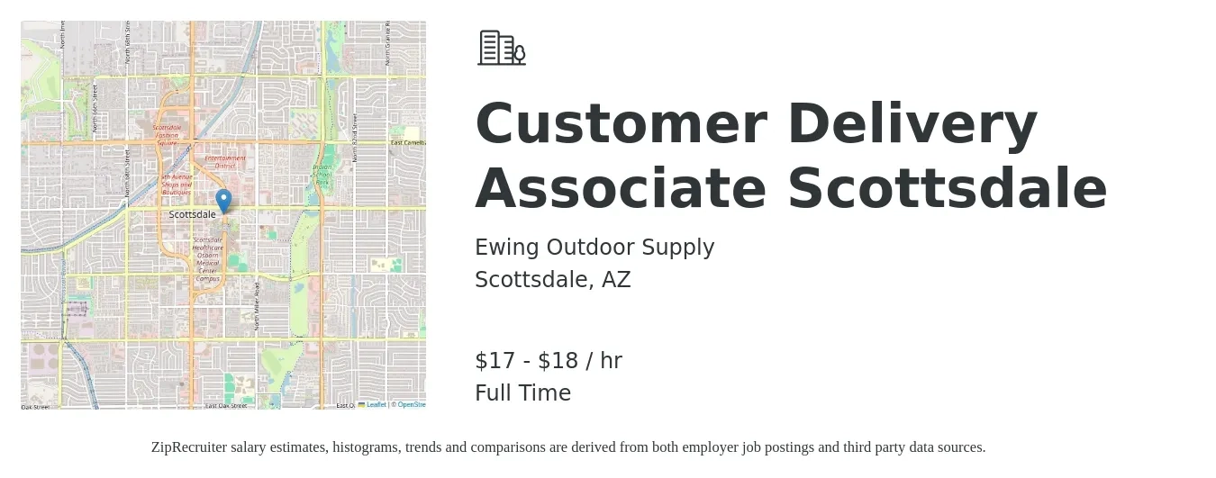 Ewing Outdoor Supply job posting for a Customer Delivery Associate Scottsdale in Scottsdale, AZ with a salary of $18 to $19 Hourly with a map of Scottsdale location.
