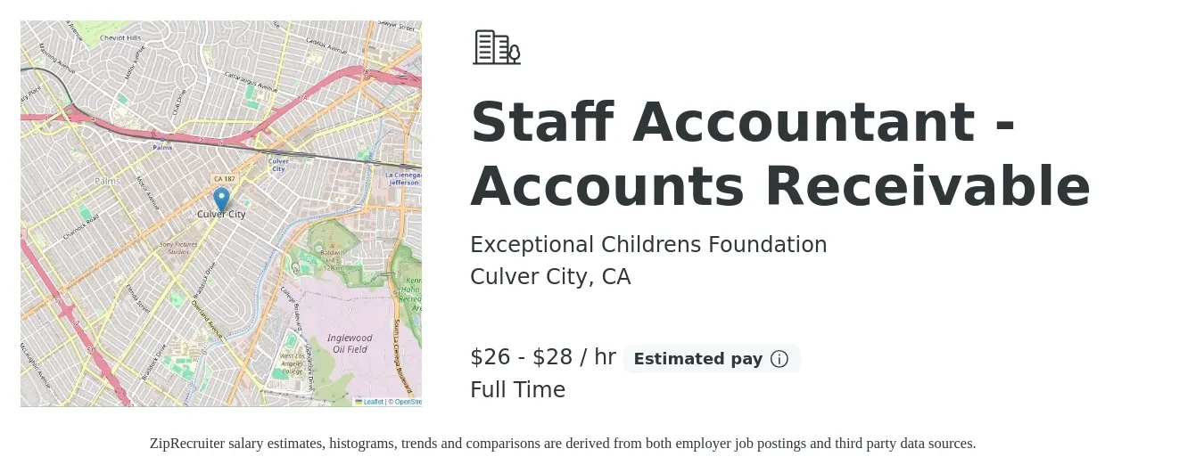 Exceptional Childrens Foundation job posting for a Staff Accountant - Accounts Receivable in Culver City, CA with a salary of $28 to $30 Hourly with a map of Culver City location.
