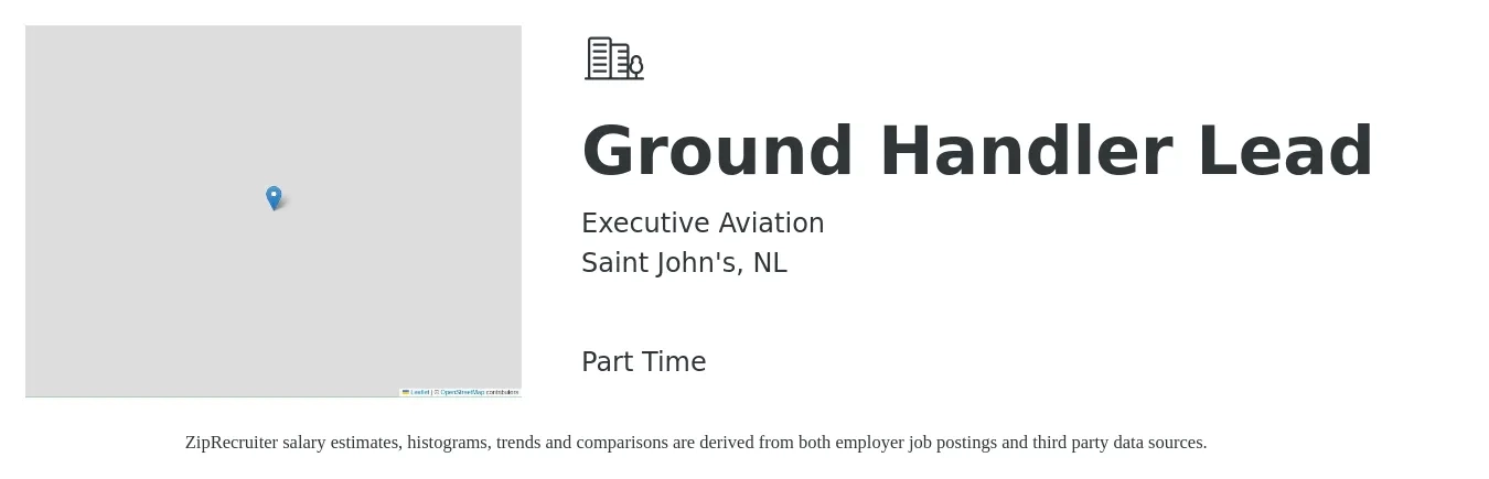 Executive Aviation job posting for a Ground Handler Lead in Saint John's, NL with a salary of $20 to $21 Hourly with a map of Saint John's location.