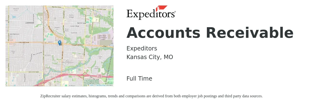 Expeditors job posting for a Accounts Receivable in Kansas City, MO with a salary of $18 to $24 Hourly with a map of Kansas City location.