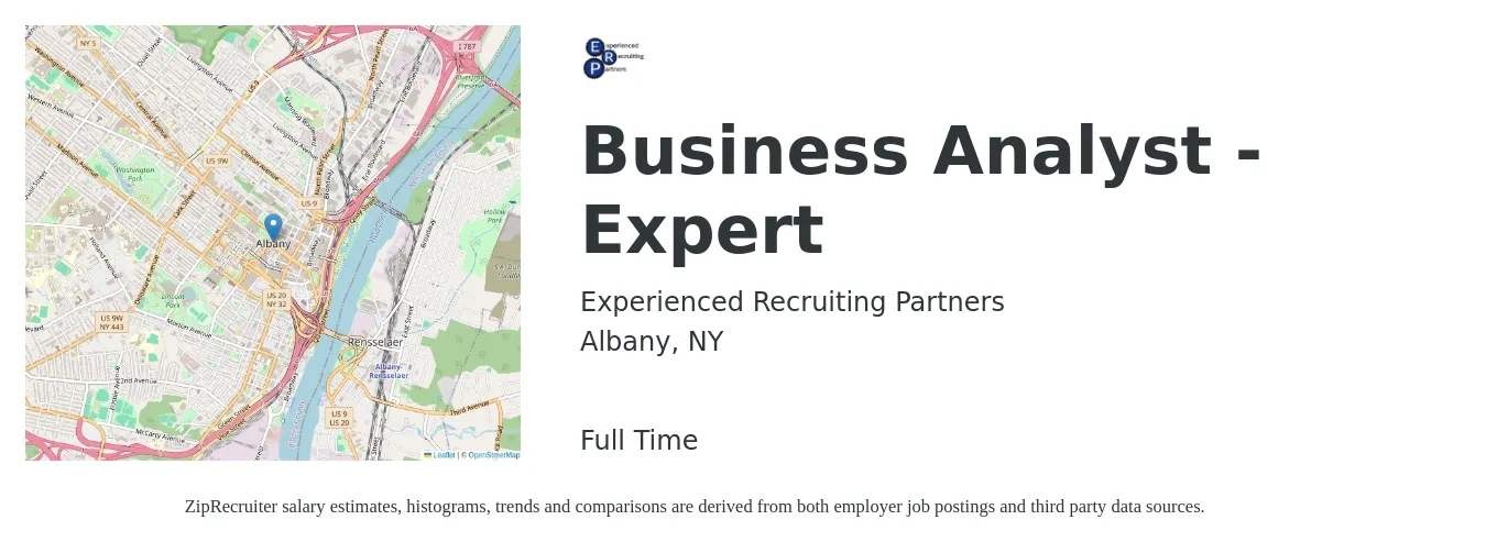 Experienced Recruiting Partners job posting for a Business Analyst - Expert in Albany, NY with a salary of $36 to $60 Hourly with a map of Albany location.