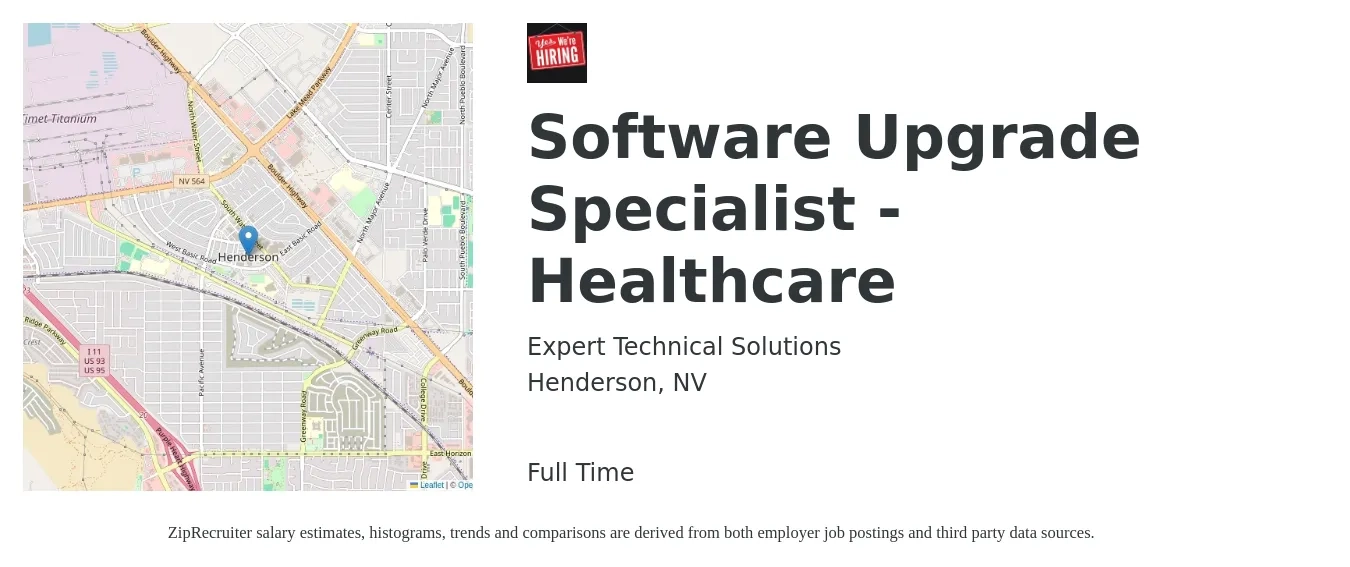 Expert Technical Solutions job posting for a Software Upgrade Specialist - Healthcare in Henderson, NV with a salary of $52,700 to $102,600 Yearly with a map of Henderson location.